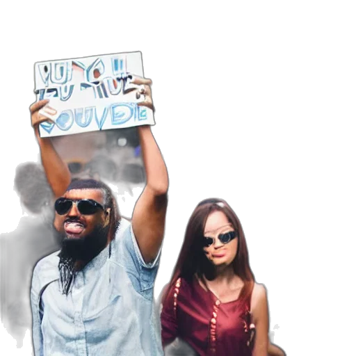 man, concert, waving, placard transparent PNG cut-out