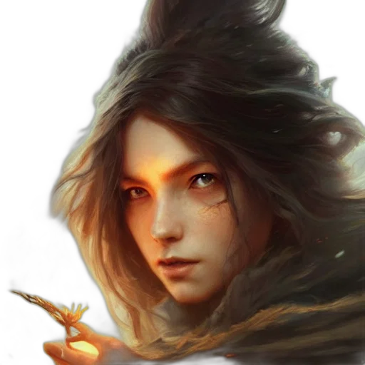 face, dragon, hair, staff transparent PNG cut-out