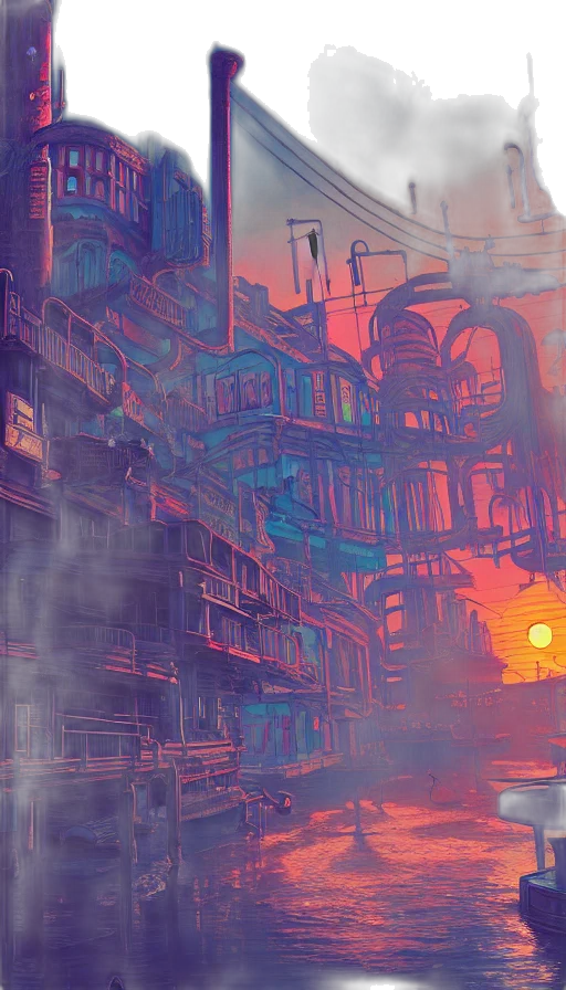 robot, cyberpunk, concept art, vaporwave transparent PNG cut-out