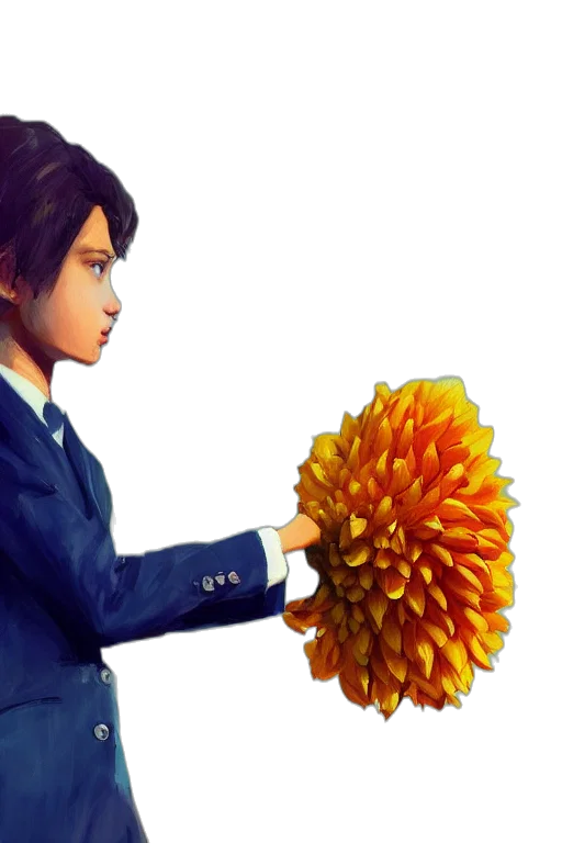 jacket, flower, staff, hair transparent PNG cut-out