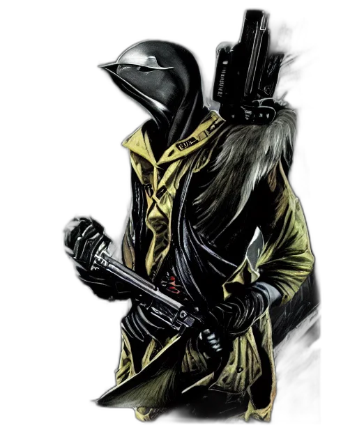 jacket, staff, mask, weapon transparent PNG cut-out