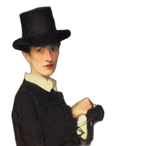 hat, staff, face, oil painting transparent PNG cut-out