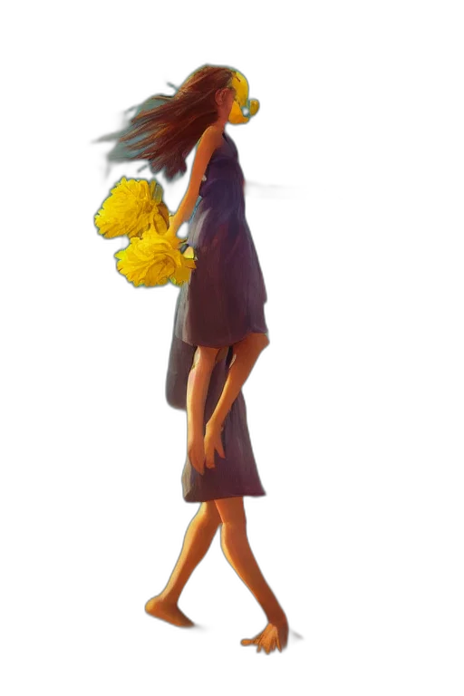dress, staff, flower, hair transparent PNG cut-out