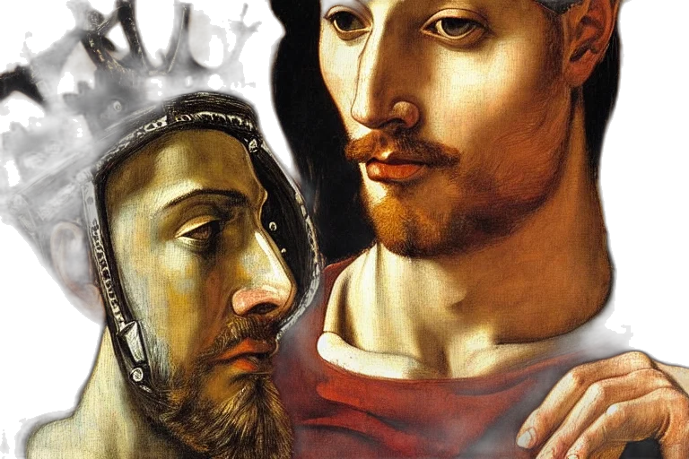 crown, face, photorealistic, oil painting transparent PNG cut-out