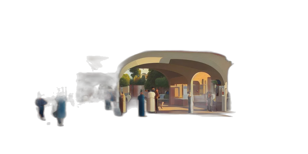 umbrella, building, robot, concept art transparent PNG cut-out