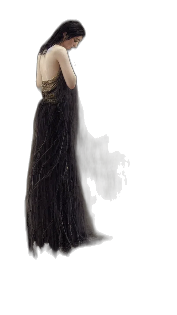 dress, hair, staff, jewelry transparent PNG cut-out
