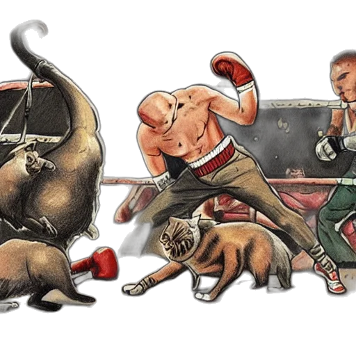 concept art, cats, fighting, dogs transparent PNG cut-out