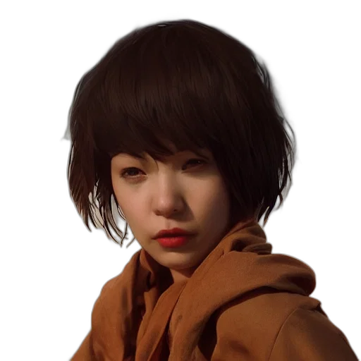 face, jacket, hair, staff transparent PNG cut-out