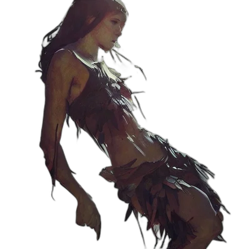 dress, creature, hair, staff transparent PNG cut-out