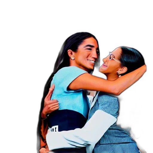 photorealistic, trump, aoc, hugging transparent PNG cut-out