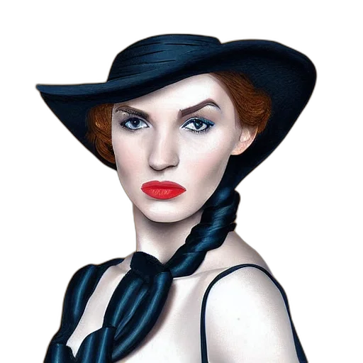 hat, dress, face, photorealistic transparent PNG cut-out