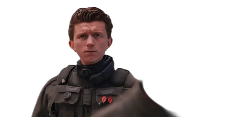 face, jacket, staff, weapon transparent PNG cut-out