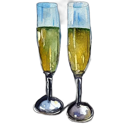 watercolor, painting, two, champagne transparent PNG cut-out