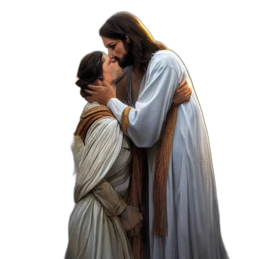 jesus, kissing, woman, street transparent PNG cut-out