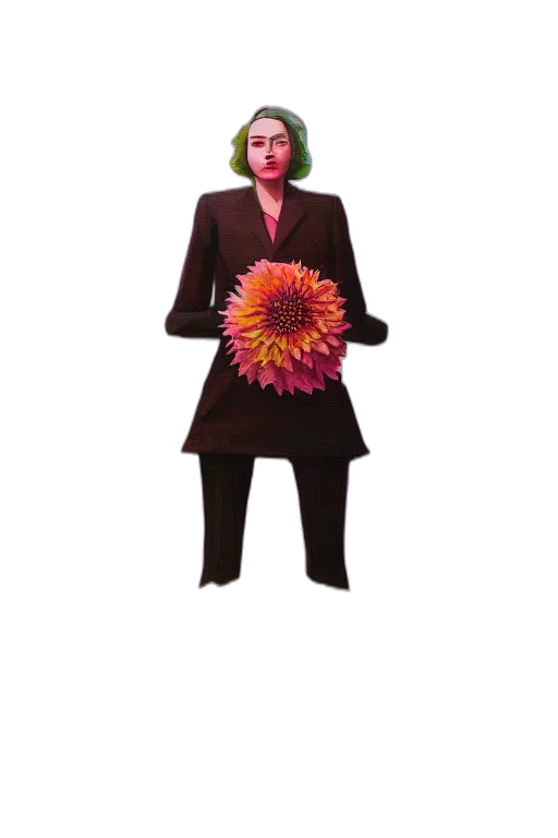 dress, jacket, flower, staff transparent PNG cut-out