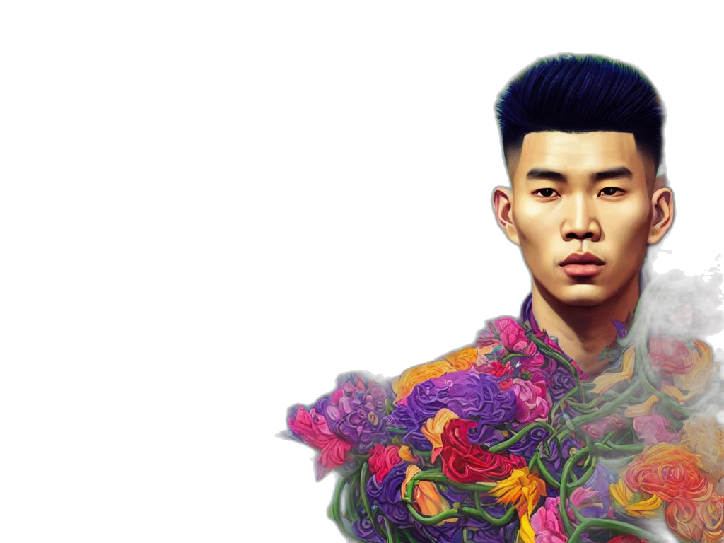 jacket, face, photorealistic, vaporwave transparent PNG cut-out