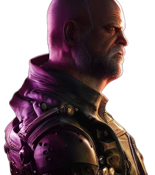 face, jacket, staff, cyberpunk transparent PNG cut-out