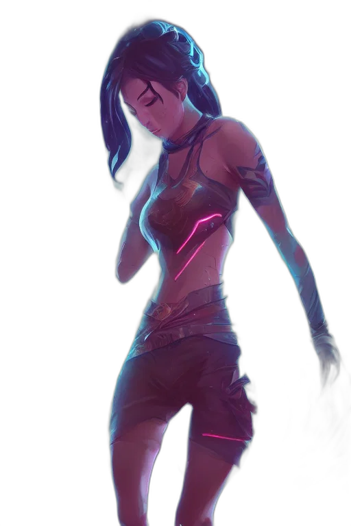 dress, staff, concept art, cyberpunk transparent PNG cut-out