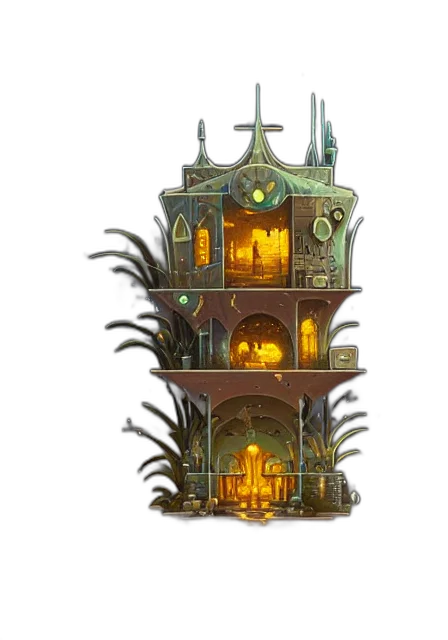 building, concept art, fantasy art, 3d render transparent PNG cut-out