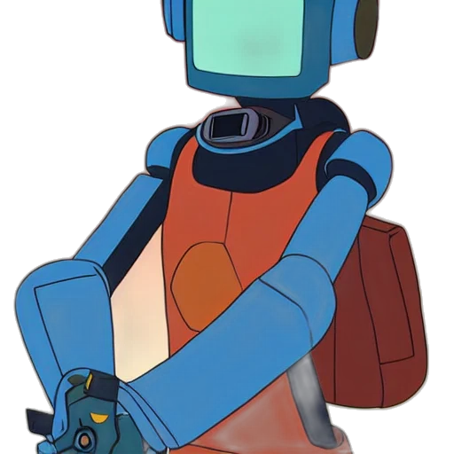 robot, jacket, staff, weapon transparent PNG cut-out