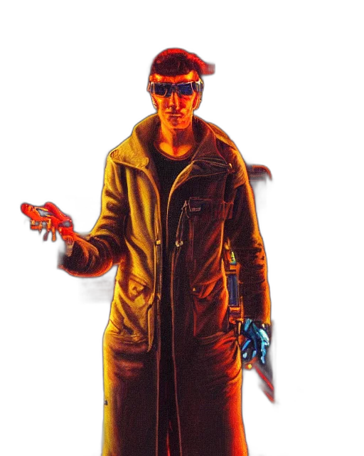 jacket, weapon, staff, cyberpunk transparent PNG cut-out