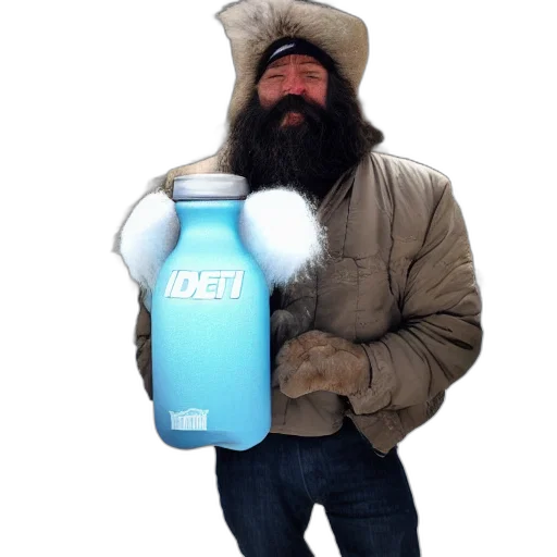 jacket, bottle, yeti, holding transparent PNG cut-out
