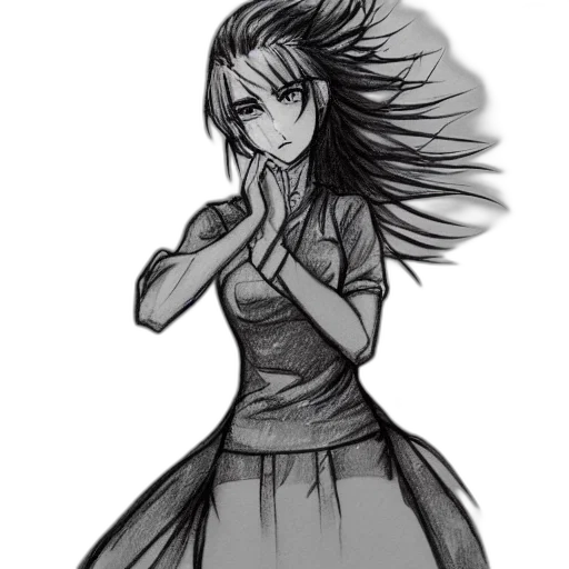 dress, staff, pencil sketch, concept art transparent PNG cut-out