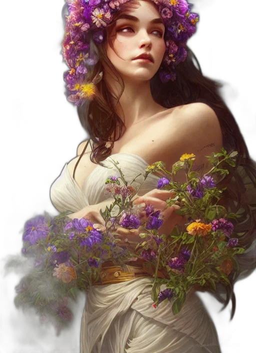 dress, flower, crown, face transparent PNG cut-out