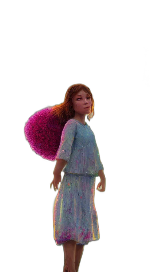 dress, hair, creature, staff transparent PNG cut-out