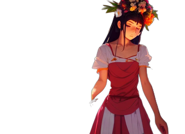 dress, flower, crown, staff transparent PNG cut-out