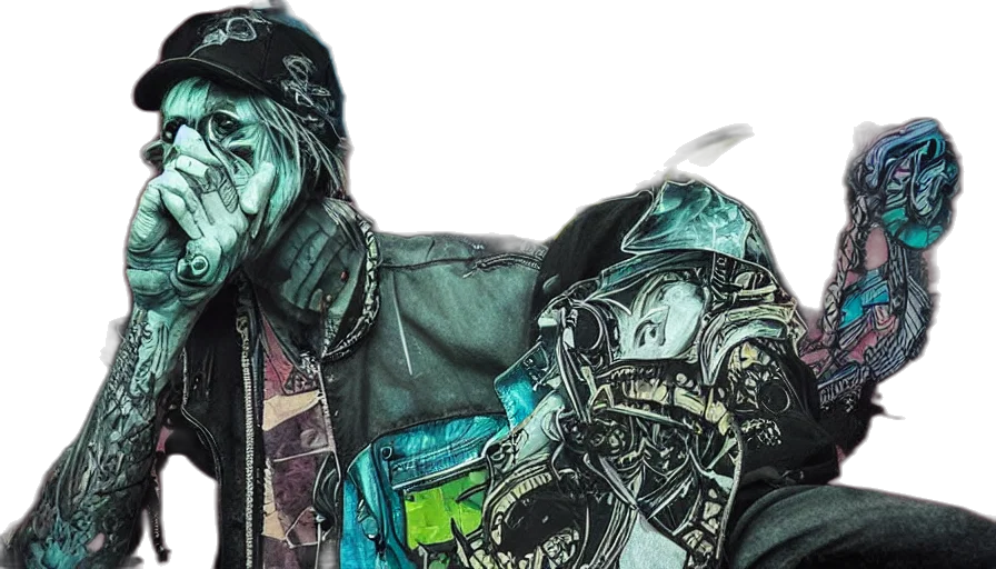 jacket, mask, cyberpunk, comic book art transparent PNG cut-out