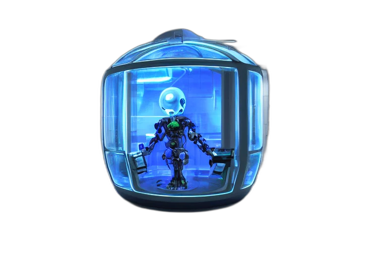 robot, mask, concept art, 3d render transparent PNG cut-out