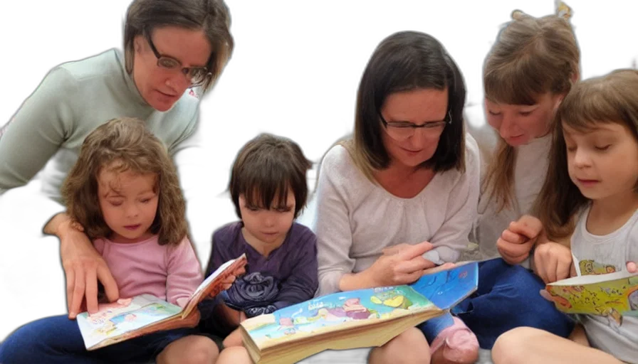 kindergarten, teacher, reading, megg transparent PNG cut-out