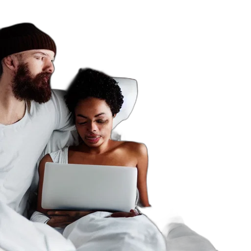 man, woman, bed, working transparent PNG cut-out