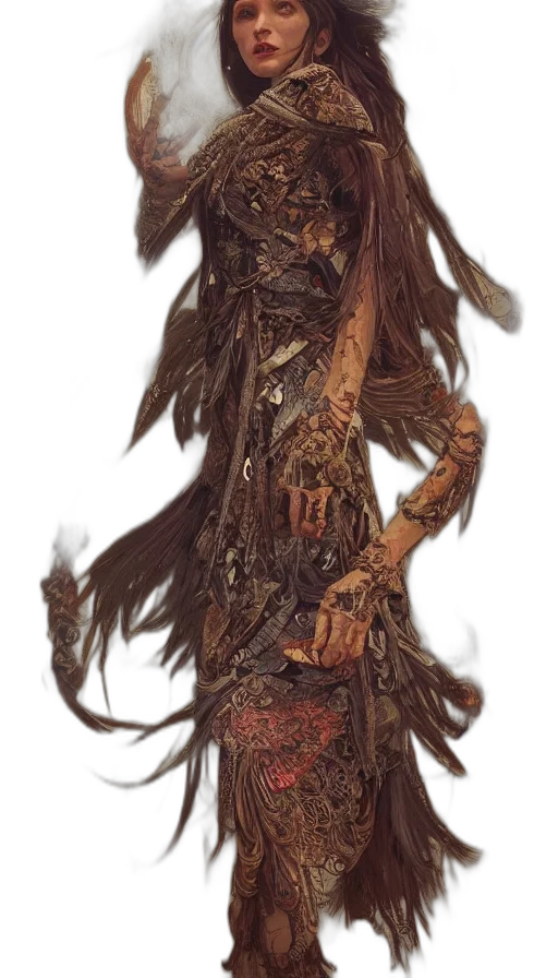 hair, staff, mask, dress transparent PNG cut-out