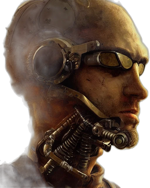 robot, face, weapon, cyberpunk transparent PNG cut-out