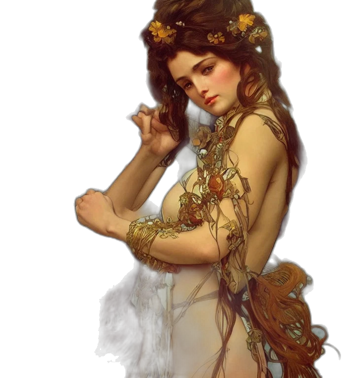dress, jewelry, crown, staff transparent PNG cut-out