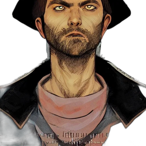 face, hat, jacket, comic book art transparent PNG cut-out