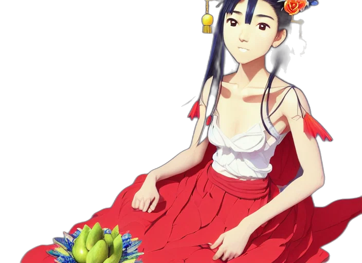 dress, crown, flower, staff transparent PNG cut-out