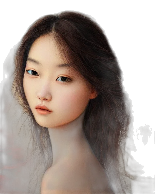 face, hair, photorealistic, oil painting transparent PNG cut-out