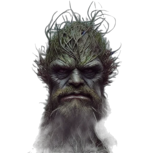 creature, face, hair, staff transparent PNG cut-out