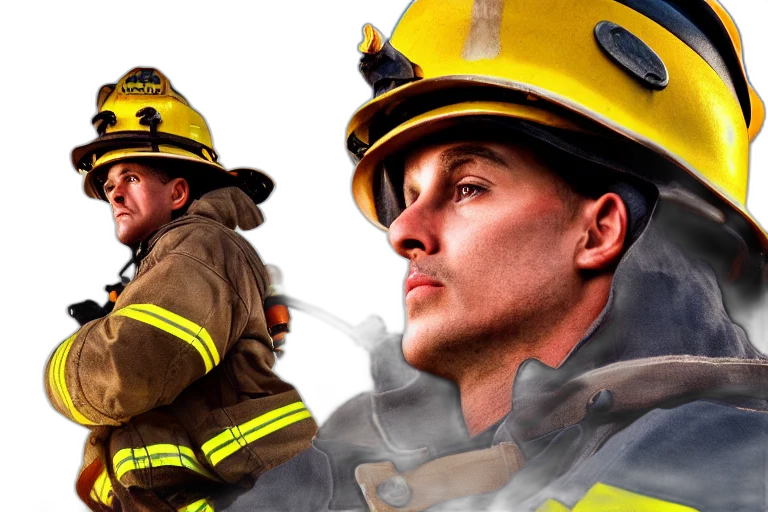 photorealistic, fire, fireman, ultra transparent PNG cut-out