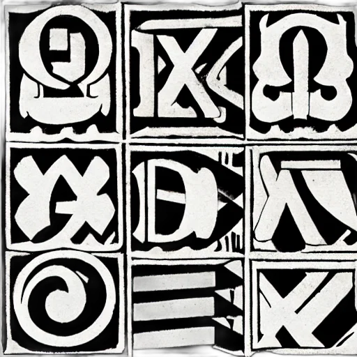 monochrome, woodcut, invented, alphabet transparent PNG cut-out
