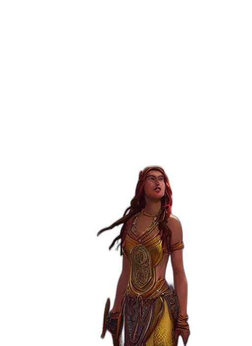 dress, creature, staff, hair transparent PNG cut-out