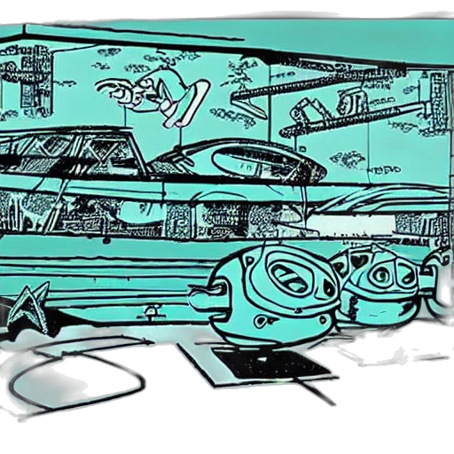 car, concept art, comic book art, cartoon transparent PNG cut-out