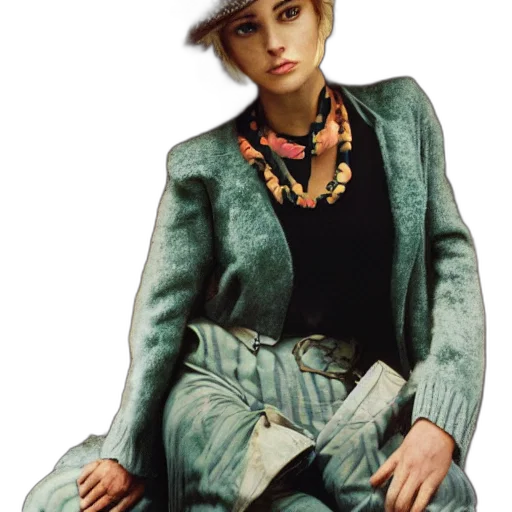 jacket, hat, jewelry, photorealistic transparent PNG cut-out