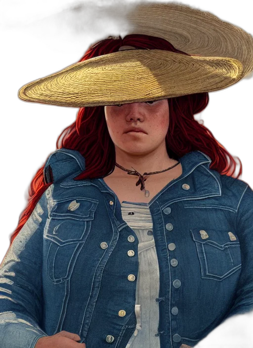 hat, jacket, hair, staff transparent PNG cut-out