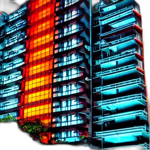 building, 3d render, vaporwave, cyberpunk transparent PNG cut-out