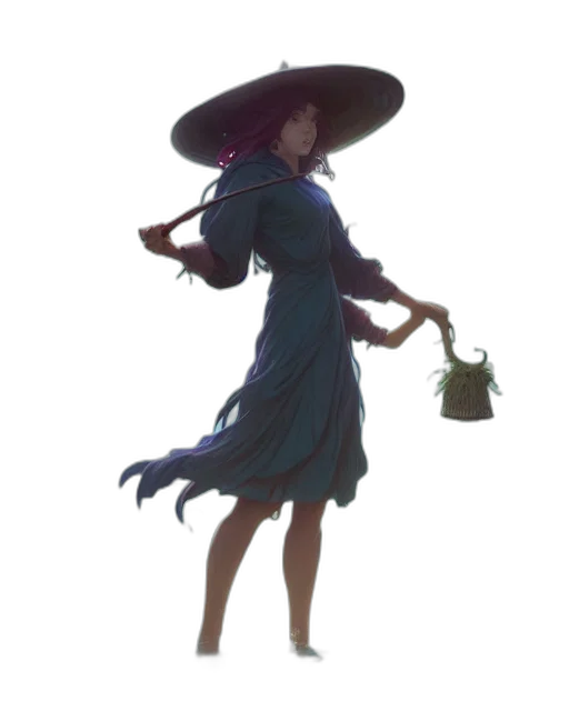 dress, hat, staff, umbrella transparent PNG cut-out