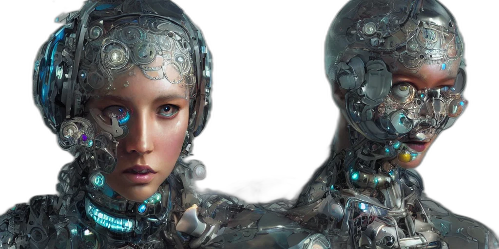 robot, cyberpunk, concept art, 3d render transparent PNG cut-out